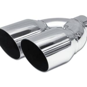 Street Style Polished Stainless Steel 2.5" Single Wall Dual Exhaust Tip (9-inch long, Angle Cut)