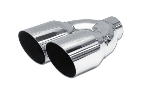 Street Style Polished Stainless Steel 2.5" Single Wall Dual Exhaust Tip (9-inch long, Angle Cut)