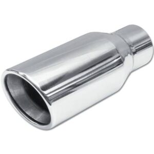 Street Style Polished Stainless Steel 2.25" Double Wall Single Exhaust Tip (9-inch long, Rolled Edge Angle Cut)