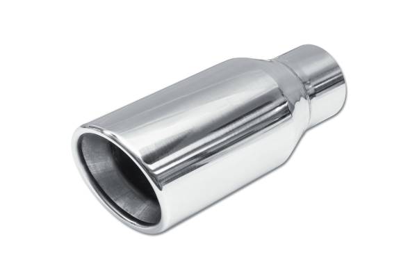 Street Style Polished Stainless Steel 2.25" Double Wall Single Exhaust Tip (9-inch long, Rolled Edge Angle Cut)