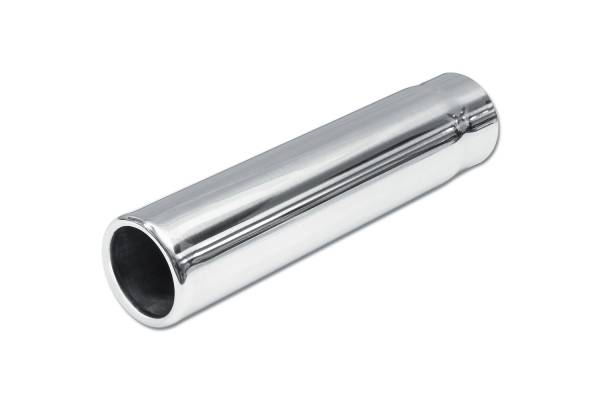 Street Style Polished Stainless Steel 2" Single Wall  Single Exhaust Tip (10-inch long, Rolled Edge Straight Pencil)
