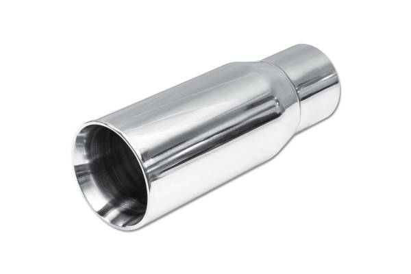 Street Style Polished Stainless Steel 2.25" Double Wall Single Exhaust Tip (8-inch long, Rolled Edge Straight Cut)